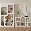 Stylish White Decorative Cabinets With Open Shelves Vases Books Plants And Decor In Modern Interior