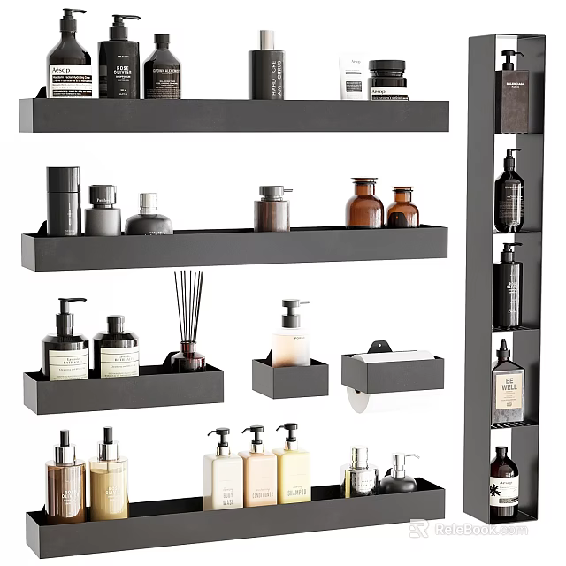 Modern Bathroom Accessories Storage Shelves with Bottles Soap Dish Diffusers and Dispensers 3d model 