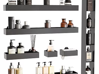 Modern Bathroom Accessories Storage Shelves with Bottles Soap Dish Diffusers and Dispensers 3d model
