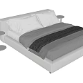Modern Upholstered Double Bed With White Pillows Gray Blanket And Side Tables