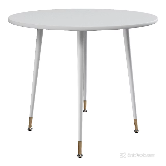 Modern Round White Table With White Legs And Gold Bottom Tips 3d model