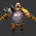 Bald Game Movie Character 3D Model With Big Mustache Purple Armor Golden Accents And Orange Pants