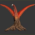 Red Tentacled Game Movie Character With White Claws And Root Like Base