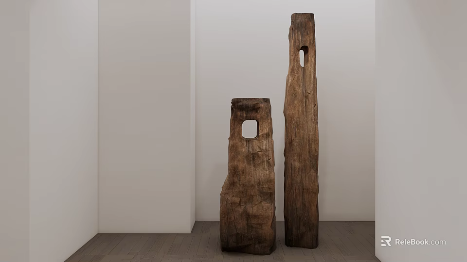 Wooden Decorative Ornament Set With Two Pieces And Hollow Design In Minimalist Interior 3d model 