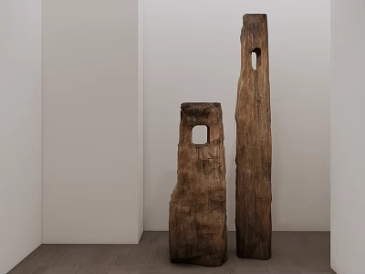 Wooden Decorative Ornament Set With Two Pieces And Hollow Design In Minimalist Interior 3d model