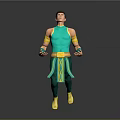 Man In Turquoise Sleeveless Top Yellow Armbands Belt Green Sash And Green Pants Dynamic Pose