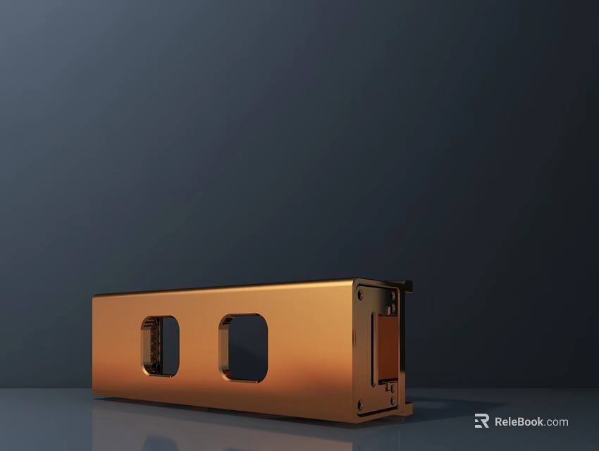 Golden Rectangular Container With Two Square Windows And Side Structure 3d model 
