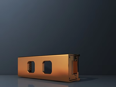 Golden Rectangular Container With Two Square Windows And Side Structure 3d model