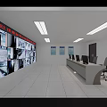 Monitoring Room Interior With Multiple Monitoring Screens Wall Control Desk Computer Monitors And Ceiling Lights