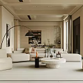 Modern Living Room Interior With Beige Sofa Round Coffee Table And Floor Lamp