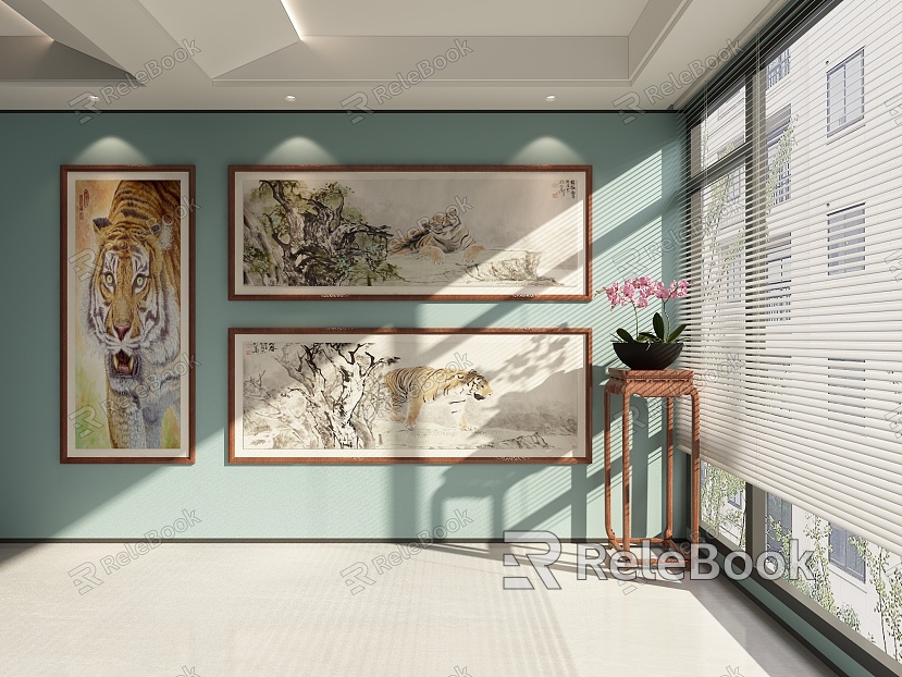 New Chinese Animal Painting Tiger Decorative Painting Corner Phalaenopsis model