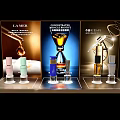 Commercial Cosmetic Display Equipment With Multiple Bottles And Advertising Posters