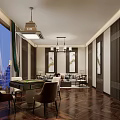 Elegant Hotel Lobby Interior Design With Marble Reception Desk Hanging Lights And Potted Plants