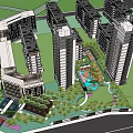 Modern Residential Complex With High rise Low rise Buildings Landscaped Gardens And Central Plaza