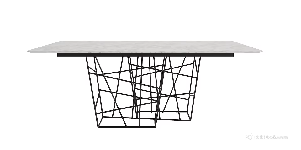 Modern Dining Table With White Tabletop And Black Geometric Metal Base Design 3d model