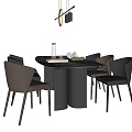 Modern Italian Dining Table and Chair Combination Leather Dining Chair Rock Plate Dining Table Fragment Chandelier Dining Table Ornaments Fruit 3d model