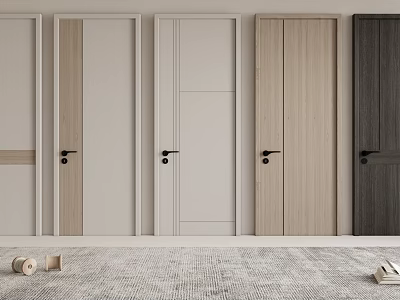 Modern Hinged Doors In Various Colors And Wood Textures For Home Interior Design 3d model
