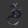 3D Dragon Model with Black White Body Curved Tail and Horned Head
