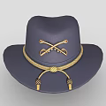 Dark Blue Wide Brim Hat With Yellow Ribbon Gold Buckle And Tassels