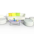 Modern Round Sofa And Coffee Table Set With Colorful Pillows And Stools 3d model