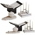 Modern Decorative Ornament Set With Open Book Candle Holder White Jar And Stone Slab Base