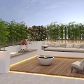 Modern Rooftop Garden Design With Lush Green Plants Sofa And Wooden Deck