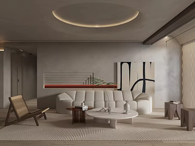Modern Living Room Interior With White Sofa Abstract Painting And Woven Rug 3d model