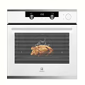 Stainless Steel Electric Oven with Digital Display and Control Panel Cooking Roast Chicken in Kitchen