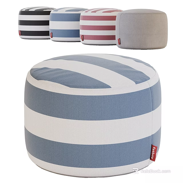 Striped Upholstered Ottoman with Classic Color Patterns for Living Room Decor 3d model 