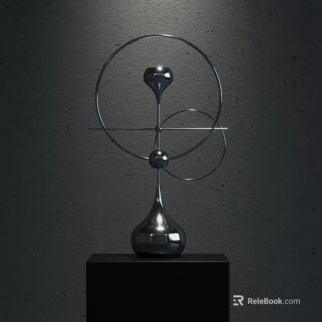 Modern Metal Decorative Ornament Set With Circular Rings And Spherical Elements On Black Base 3d model 