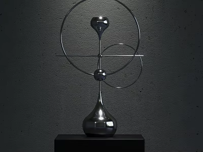 Modern Metal Decorative Ornament Set With Circular Rings And Spherical Elements On Black Base 3d model