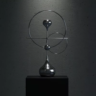 Modern Metal Decorative Ornament Set With Circular Rings And Spherical Elements On Black Base 3d model