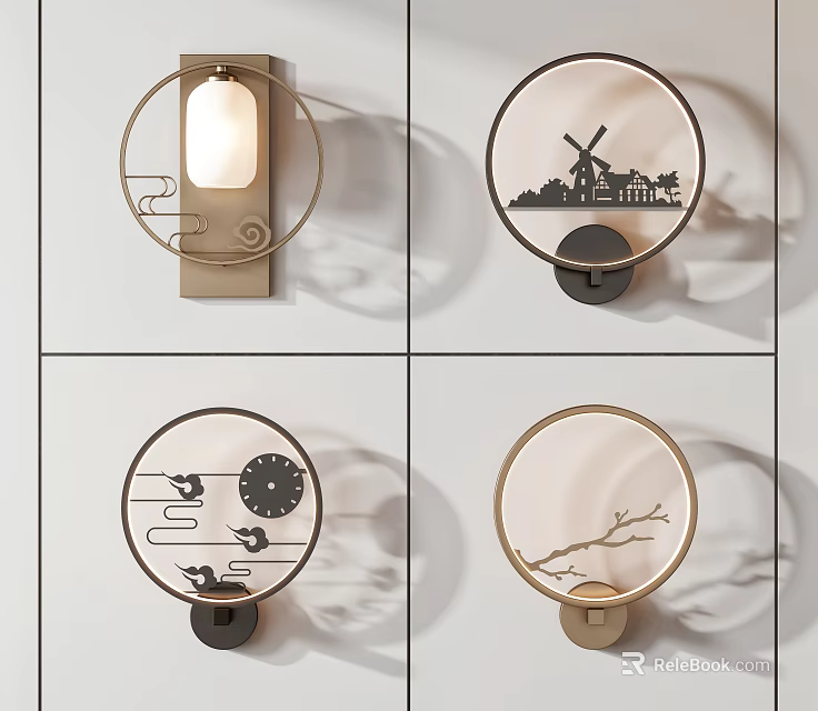 Modern Circular Wall Lamps with Artistic Patterns and Shadow Effects for Home Decor 3d model