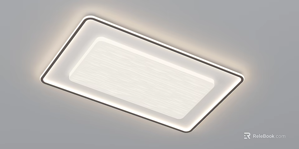 Modern Rectangular Ceiling Light With LED Strip Around Edge And Textured White Panel Design 3d model 