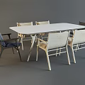 Modern White Rectangular Dining Table Set With Six Mixed Design Chairs 3d model