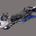 Futuristic Blue And Silver Motorcycle With Streamlined Body And Tail Wings