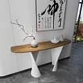 Minimalist Console Table With Chinese Calligraphy Art And Ceramic Vases In Modern Interior