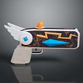 Decorative Gun with White Wings Orange Hat Blue Diamond Orange Lightning and Blue Arrow