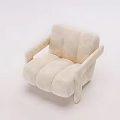 Soft Cream Leisure Chair with Modern Curved Padded Design Upholstered Seat and Wooden Armrests