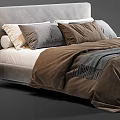 Modern Double Bed With Gray Headboard Brown Blanket And Gray Beige Decorative Pillows