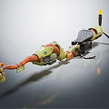 Green And Orange Mechanical Device With Yellow Black Propeller Cables And Slender Structure 3d model