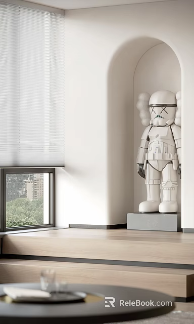 Modern Decorative Ornament Set With White Cartoon Humanoid Figure On Grey Base 3d model 