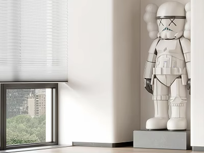 Modern Decorative Ornament Set With White Cartoon Humanoid Figure On Grey Base 3d model