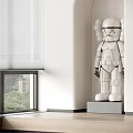 Modern Decorative Ornament Set With White Cartoon Humanoid Figure On Grey Base
