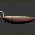 Traditional Ceramic Sculpture Carving Featuring Red White Decorative Patterns On Bowl With Handle And Cracks