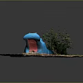 Blue Hippo Sculpture With Small Plant On Sandy Ground Decorative Artwork