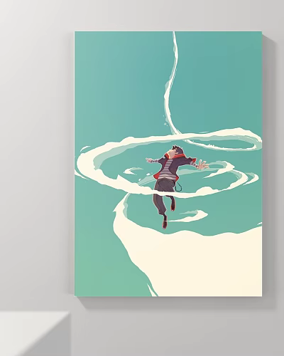 Abstract Painting With Figure Outstretched Arms White Swirling Patterns On Light Teal Cream Gradient Background 3d model