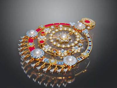 Luxurious Gold Jewelry Accessory With Pearls Diamonds Red And Blue Accents 3d model