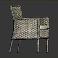 Modern Rattan Dining Chair With Armrests Light Colored Upholstered Seat Elegant Design