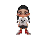 Cute Cartoon Character Decorative Ornament Set With Double Braids Glasses Adidas T-shirt And Red Background